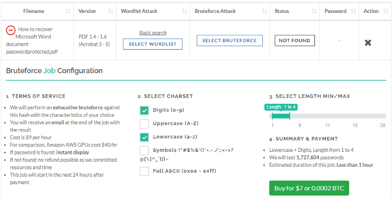 Configure the settings of brute force attack