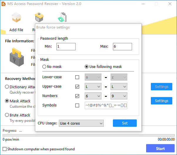 Select the “Mask Attack” mode and adjust settings.