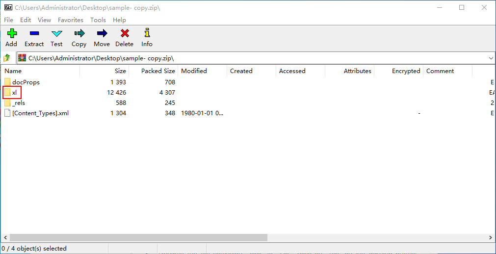 Open the “xl” folder in the archive
