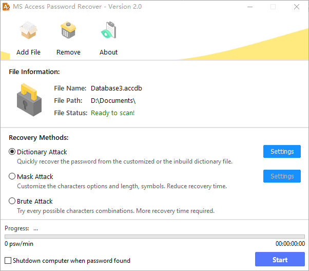 Unlock the password protected .accdb file using MS Access Password Recovery