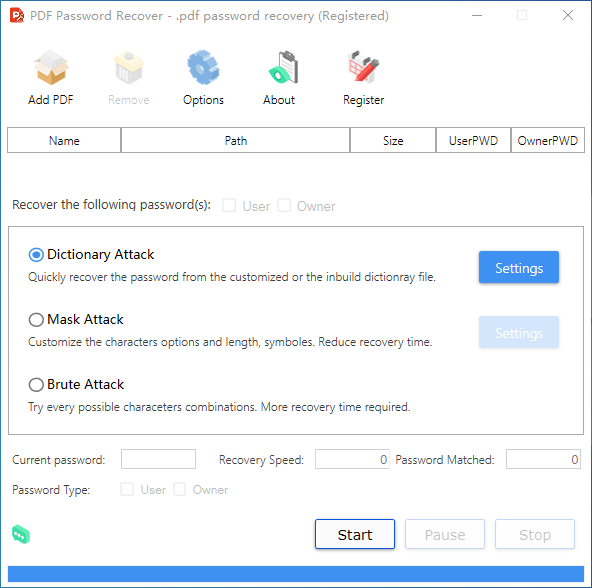 Crack the open password on the PDF using PDF Password Recover