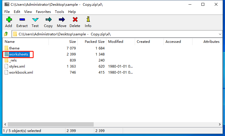 Choose “worksheets” in the archive