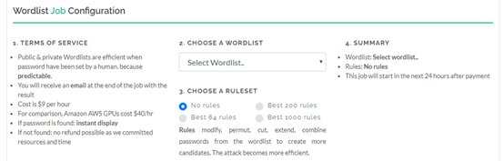 Wordlist attack configuration