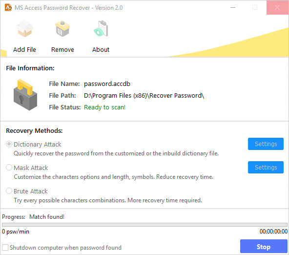 access password recover screenshot